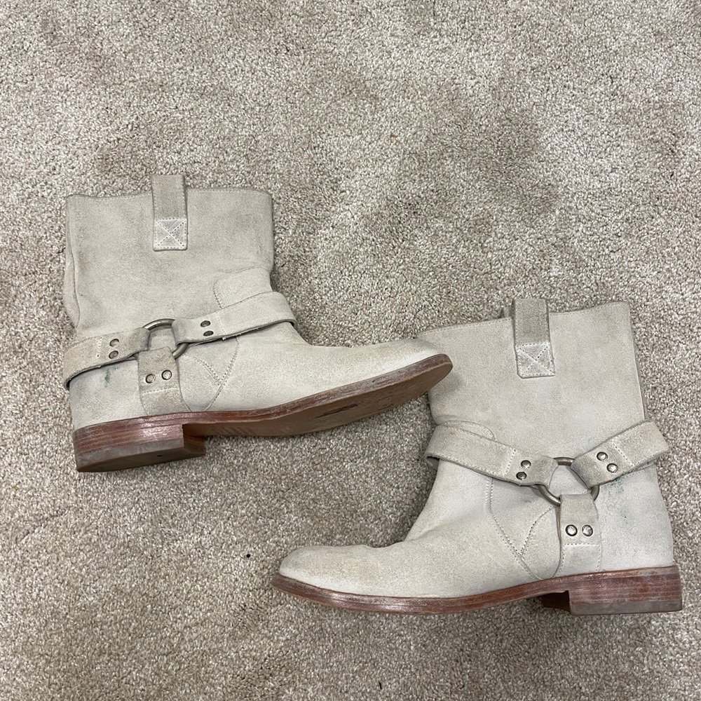 Madison Martin Margiela cream suede ankle motorcycle boot